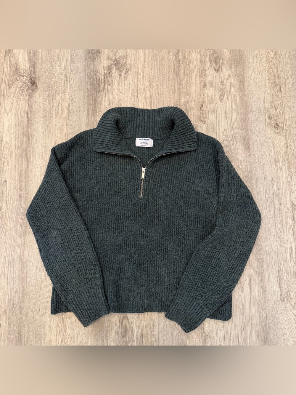 Old Navy Go-Recycled Waffle Knit Quarter Zip Sweater Small Dark Green